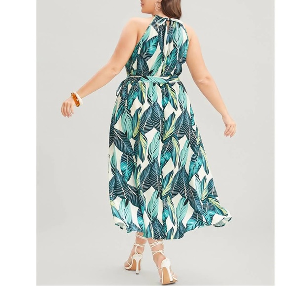 BloomChic Tropical Print Knotted Ruffles Belted Halter Dress Size 22/24 NWT - Picture 2 of 10